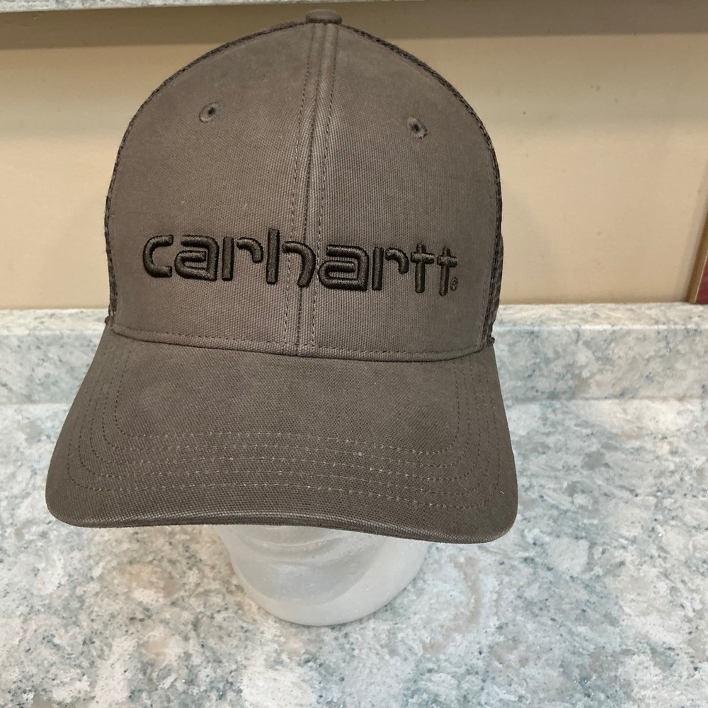 Carhartt Hat Trucker Cap OSFA Brown Embroidered Logo Mesh Snapback Canvas Cap